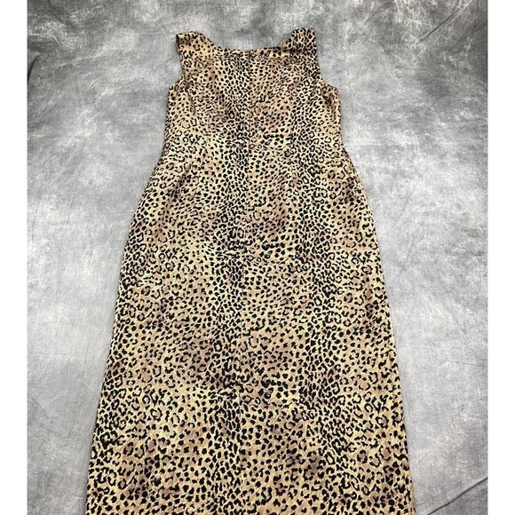 Robbie Bee Dress Women 12 Tan Black Animal Sheath Long Party Silk Formal VTG - Picture 10 of 11